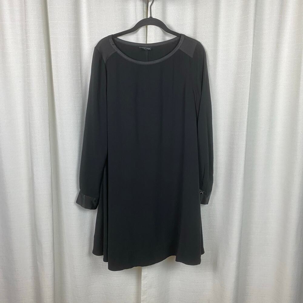 Eileen Fisher Black Silk Long Sleeve Shift Dress Sz.S
